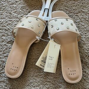 A New Day Elain Rhinestone Mesh Slide Sandals with Memory Foam Insole
